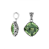 Handcrafted Sterling Silver Green Amethyst Quartz Cushion Pendant With Balinese Filigree Design.
